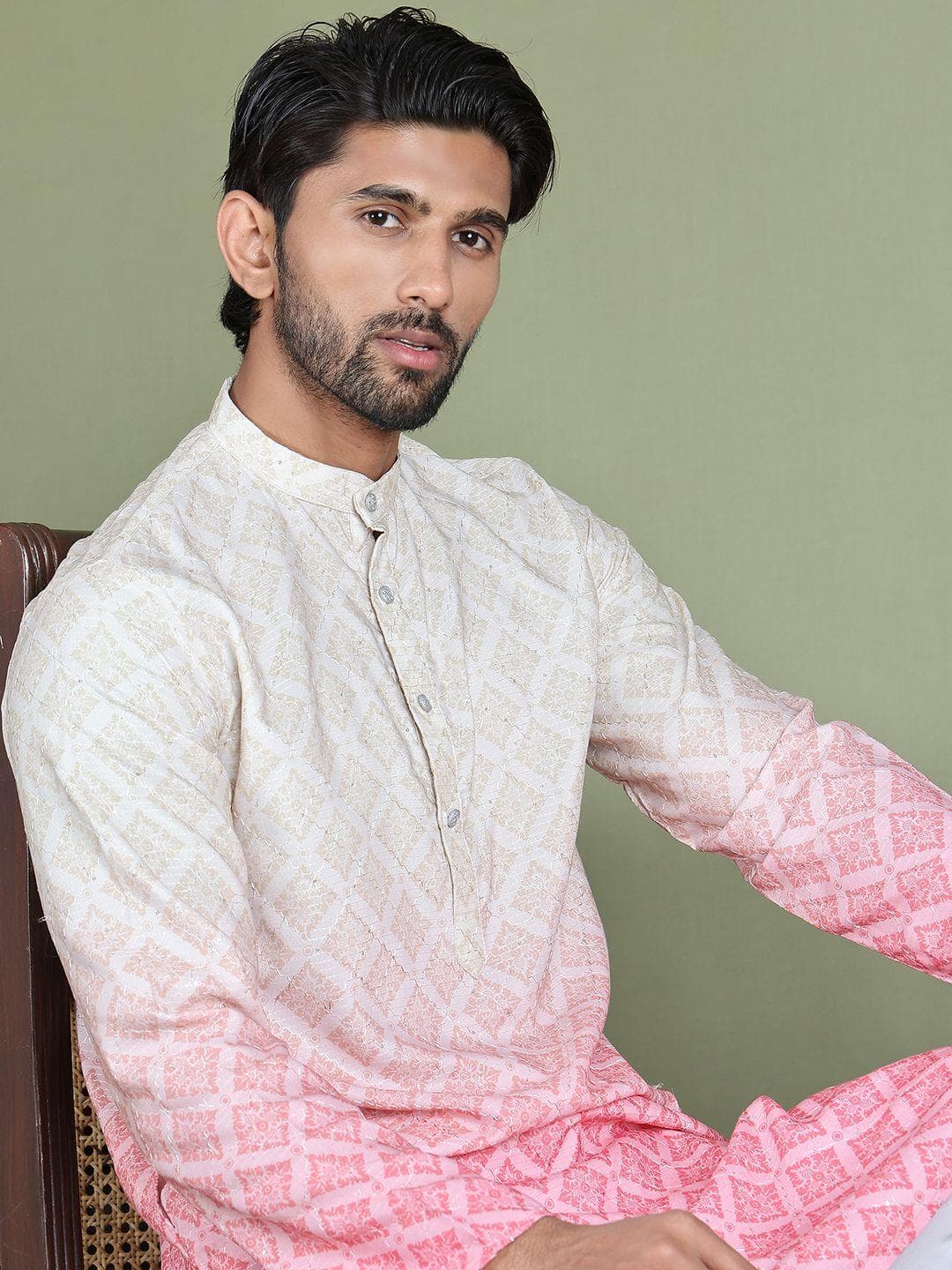 Jompers Ethnic Motifs Printed Sequinned Mandarin Collar Straight Kurta
