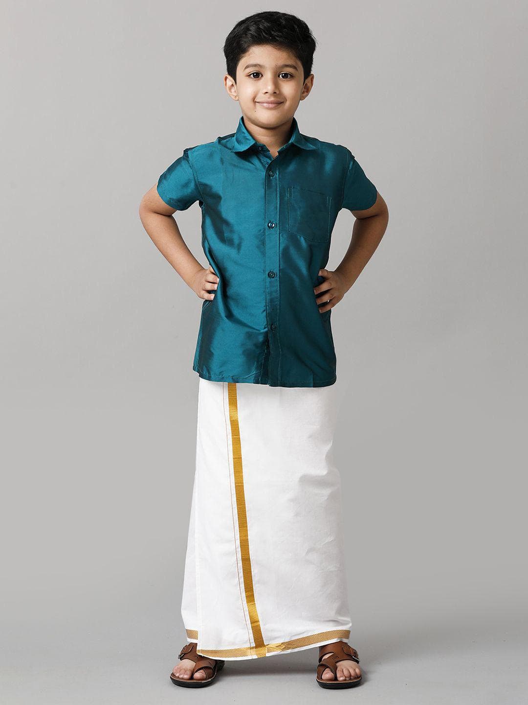 Ramraj Boys Short Sleeves Shirt with Dhoti