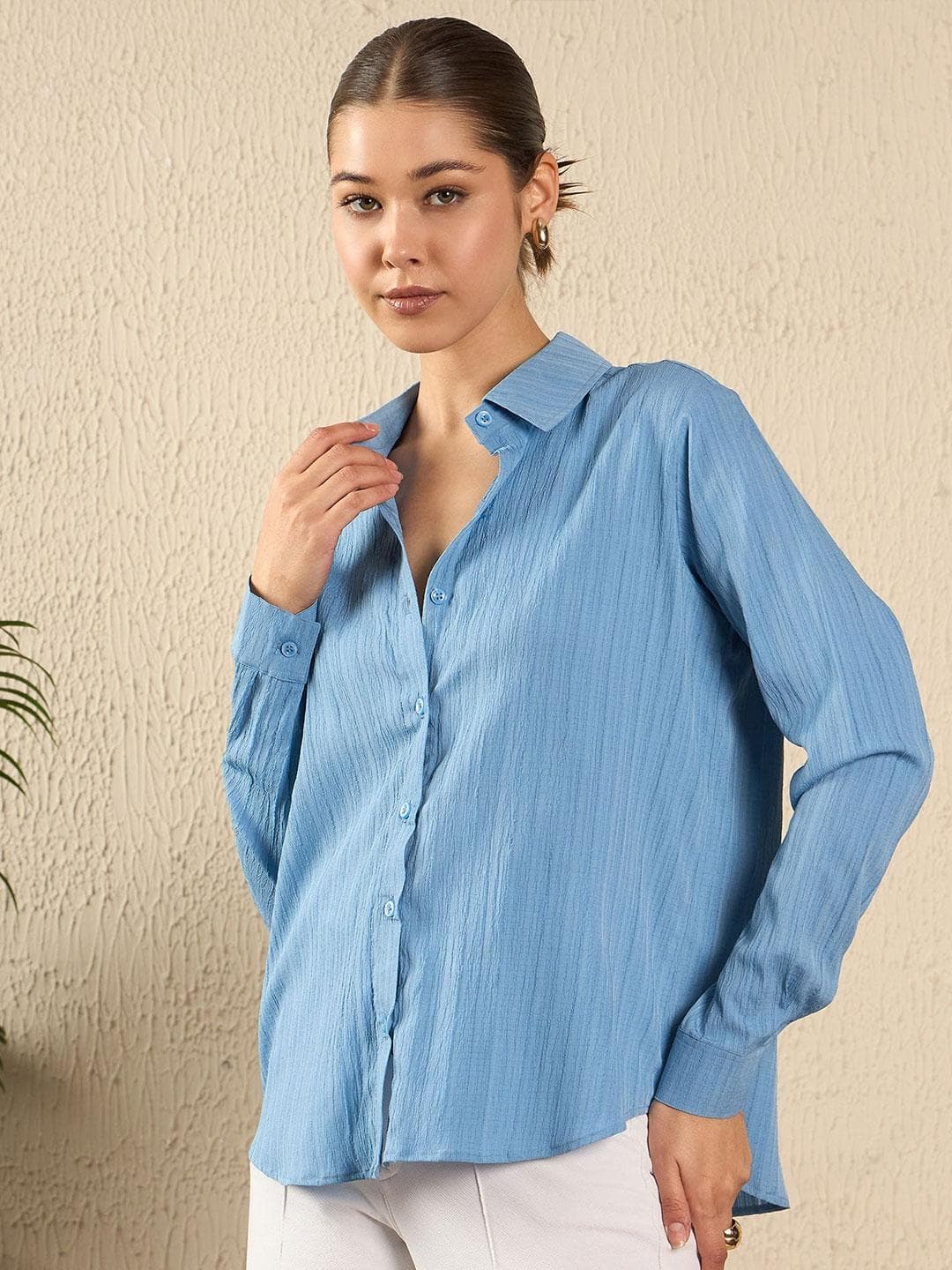 The Roadster Lifestyle Co. Women Spread Collar Textured Casual Shirt