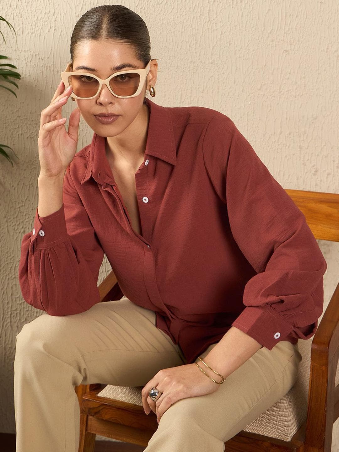 The Roadster Lifestyle Co. Women Spread Collar Textured Casual Shirt