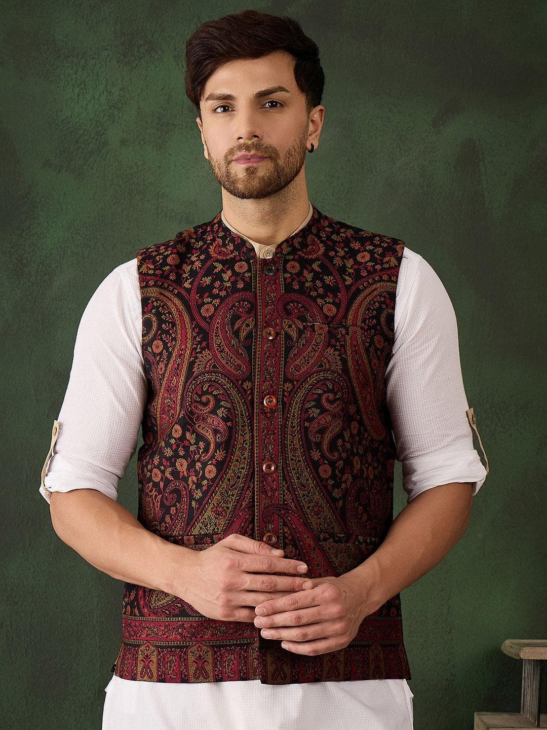 Sangria Woven Design Winter Pashmina Nehru Jackets