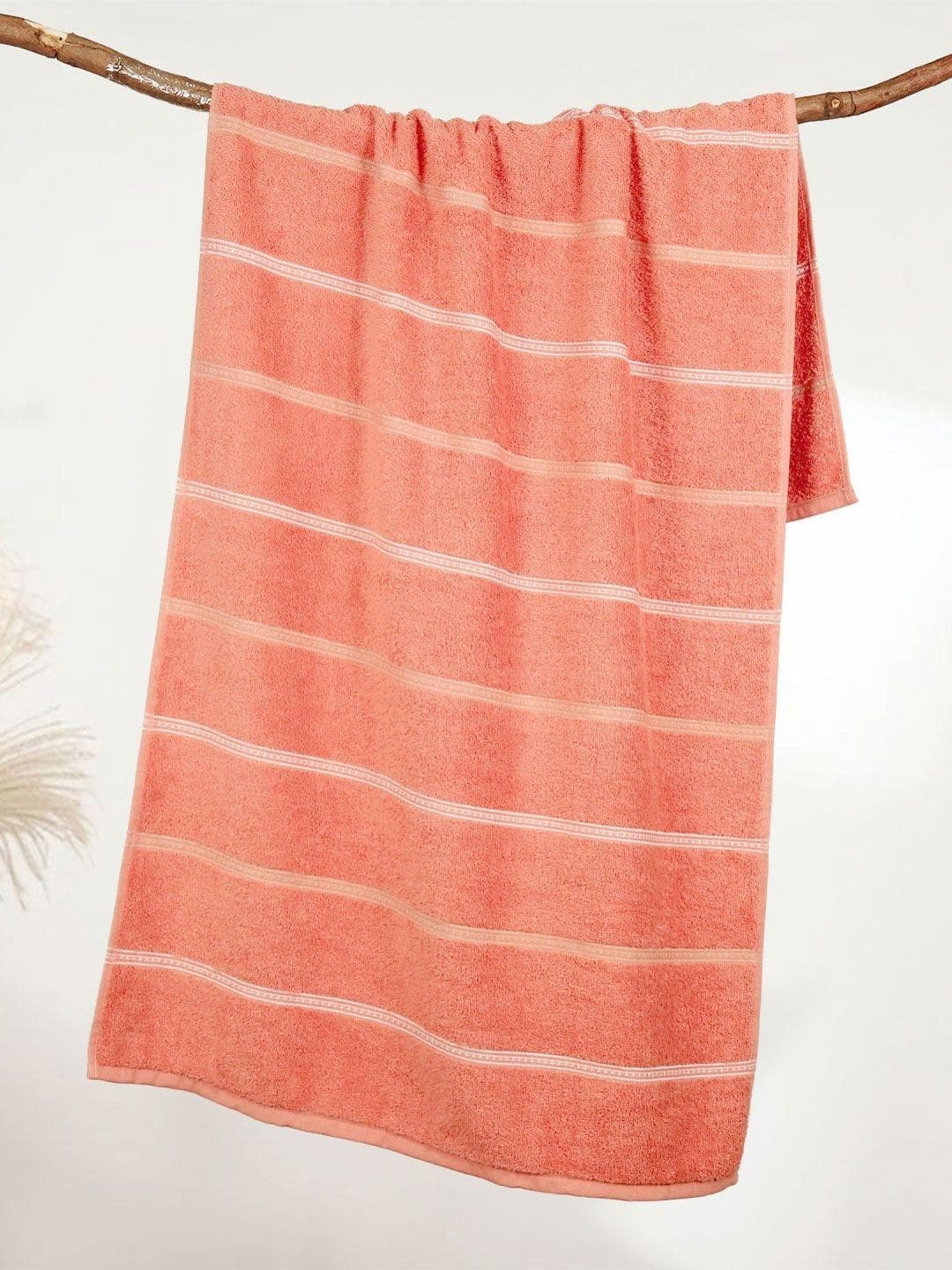 Buy MYTRIDENT 100% Cotton Peach Striped 450GSM Quick Dry Adult Regular Bath Towel 28x55In - - Home for Unisex