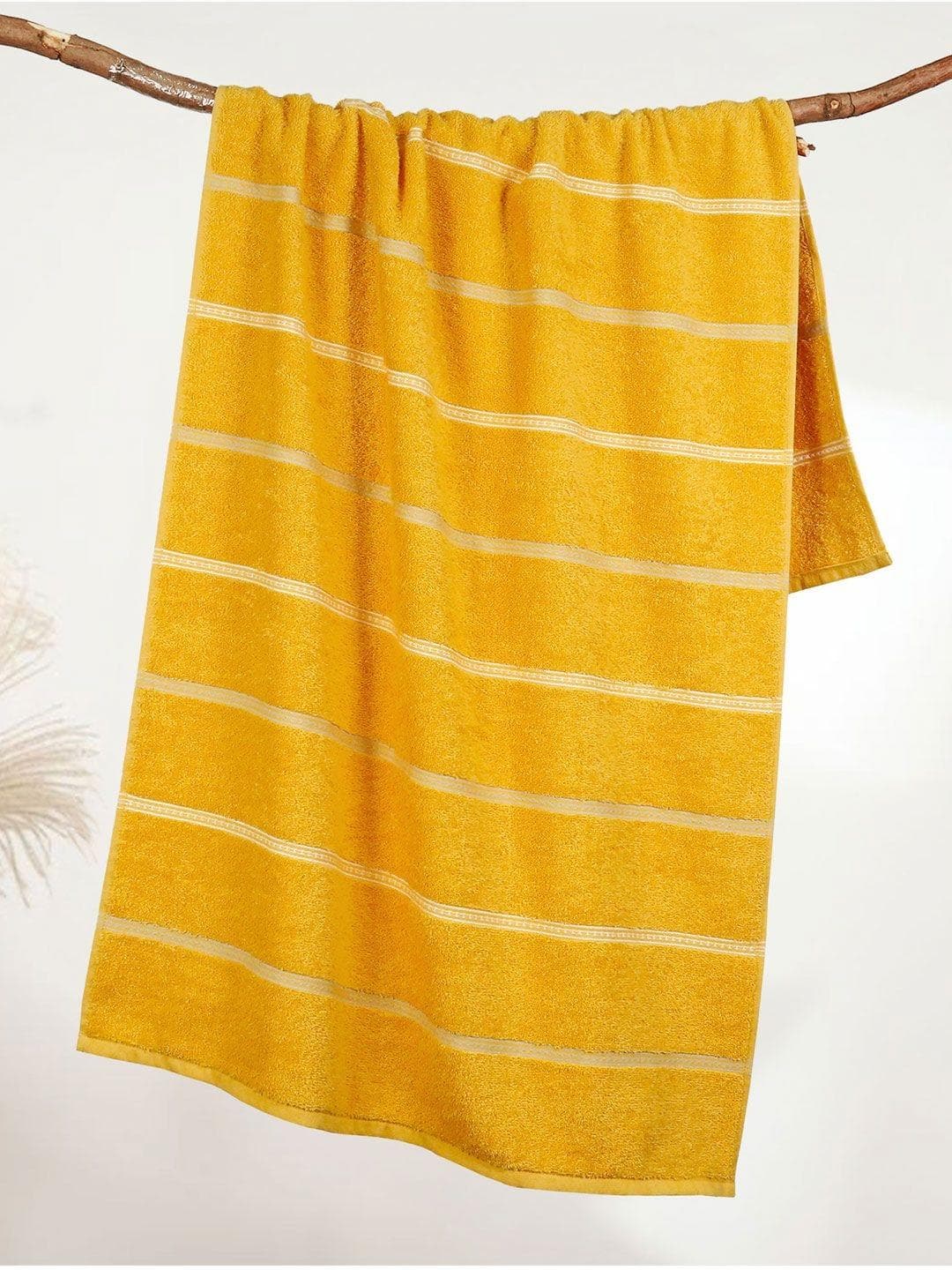 Buy MYTRIDENT 100% Cotton Yellow Striped 450GSM Quick Dry Adult Regular Bath Towel 28x55In - - Home for Unisex