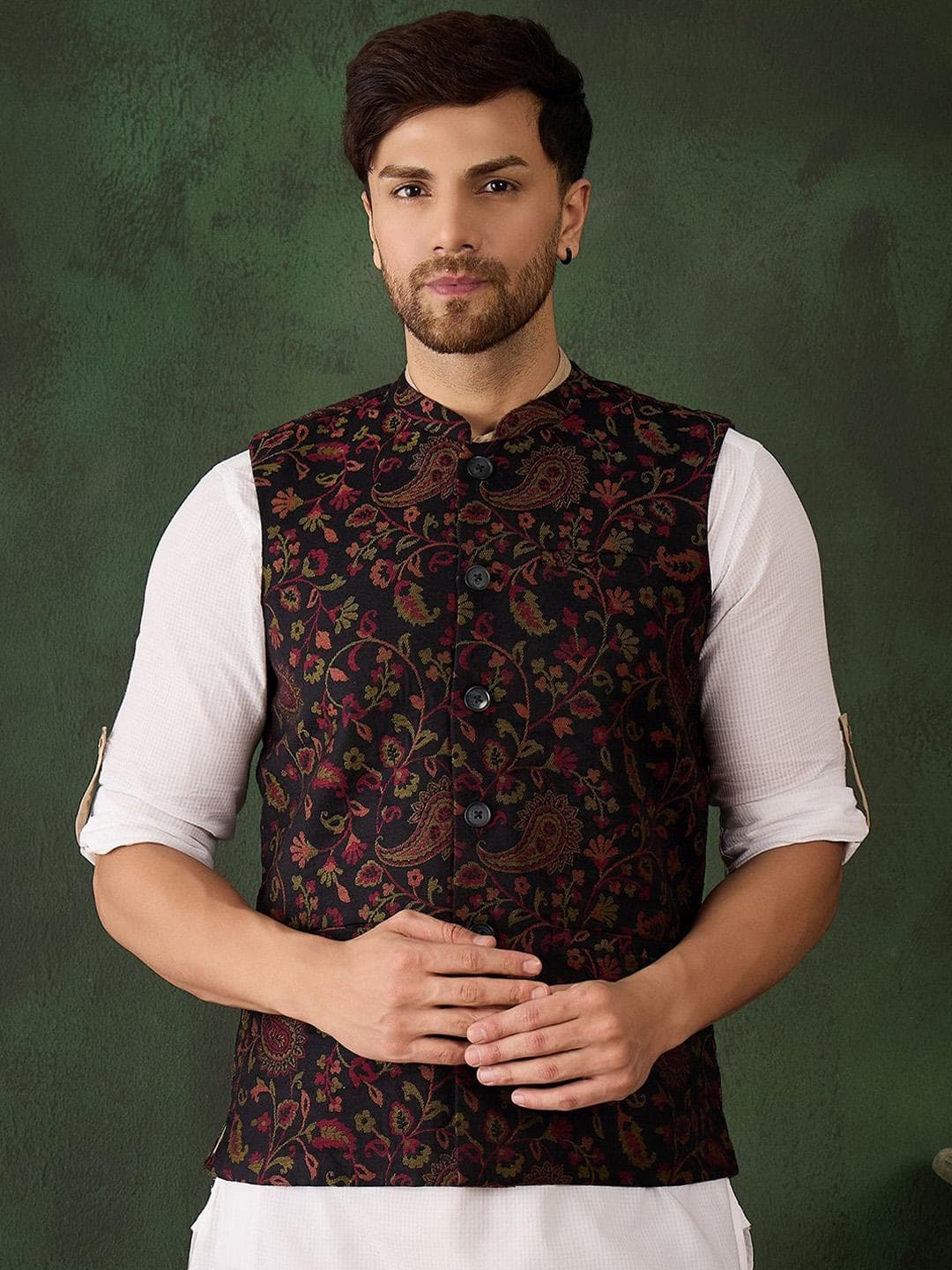 Sangria Men Woven Design Winter Pashmina Nehru Jacket
