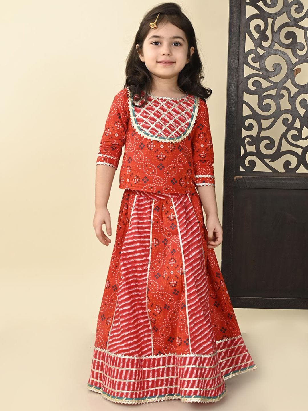 Superminis Girls Ethnic Motifs Printed Cotton Ready to Wear Lehenga & Choli