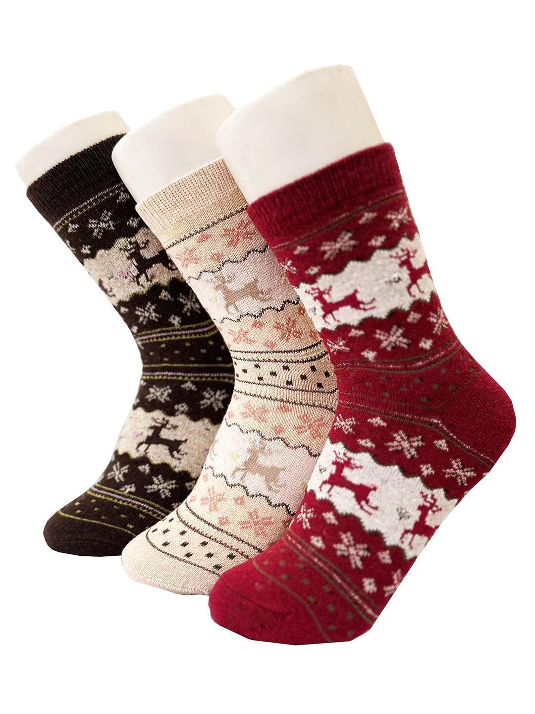 Buy Alexvyan Women Pack Of 3 Pattern Calf Length Winter Woolen Warm Socks - - Accessories for Women