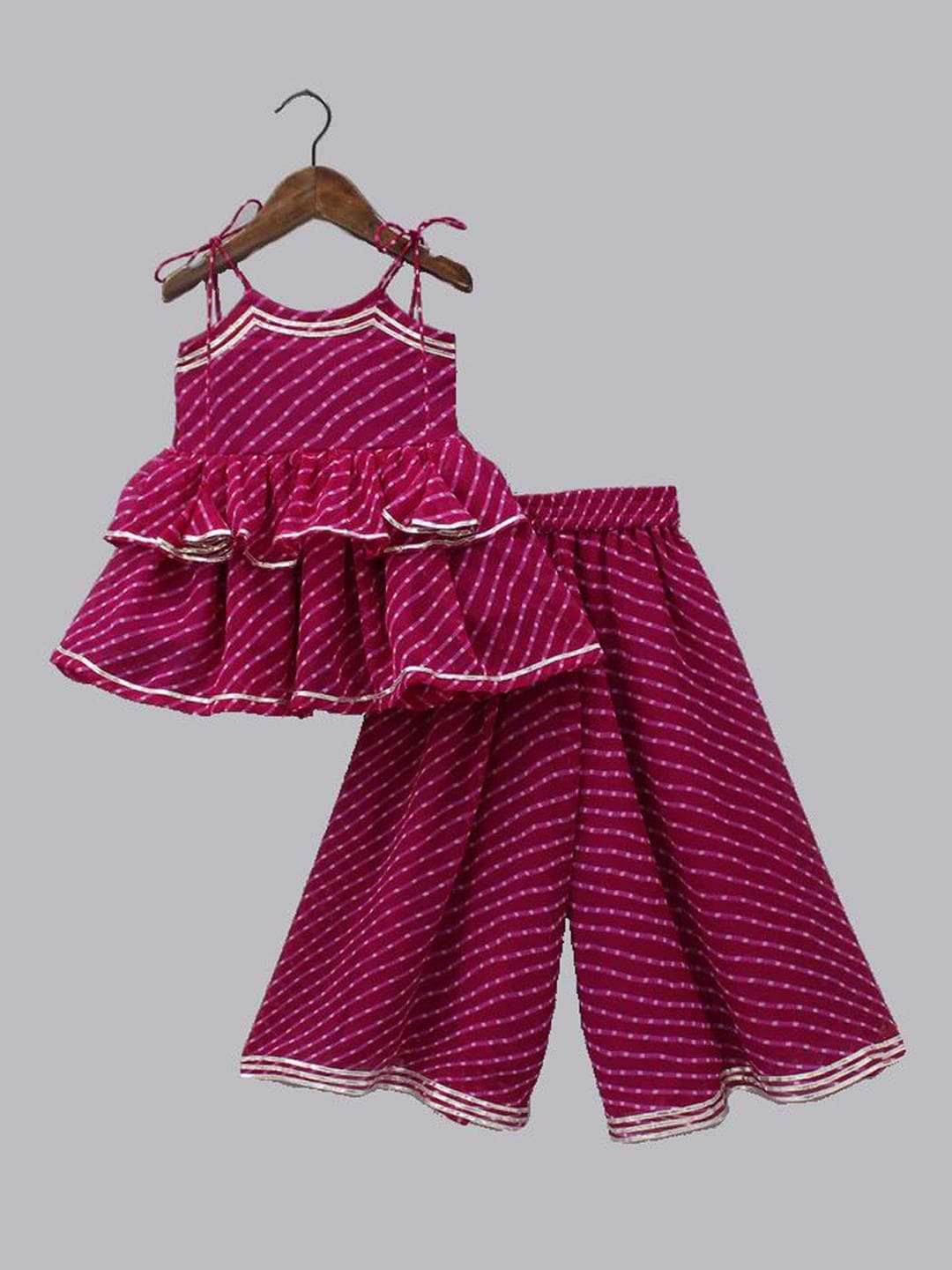 BAESD Girls Striped Printed Regular Gotta Patti A-Line Kurti with Palazzos