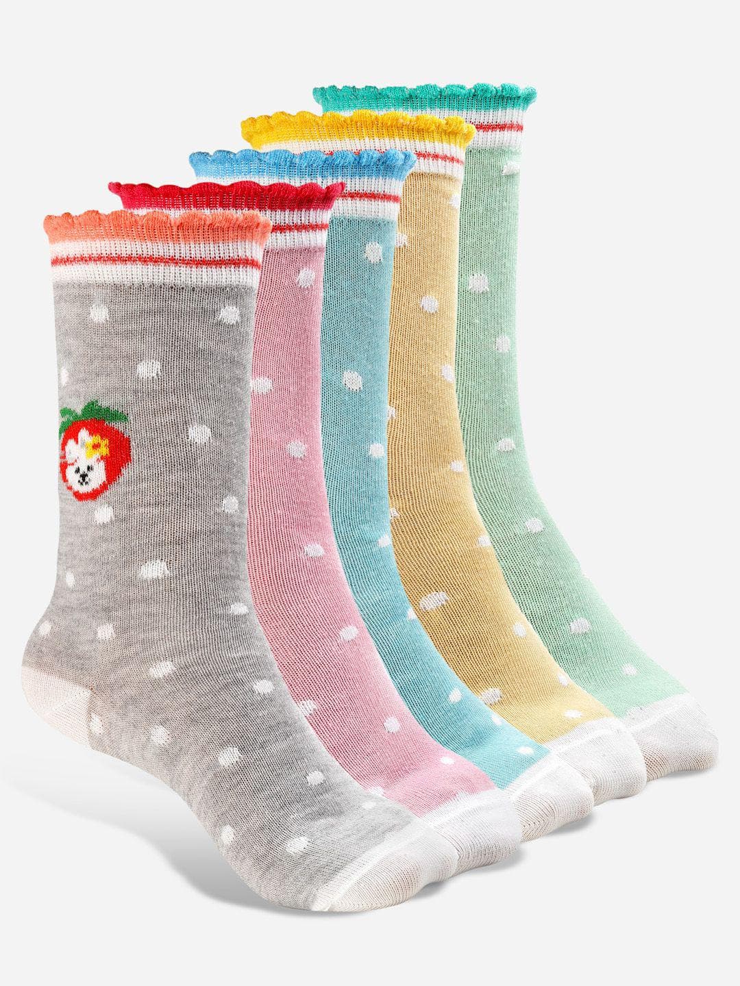 Texlon Girls Pack Of 5 Printed Cotton Socks