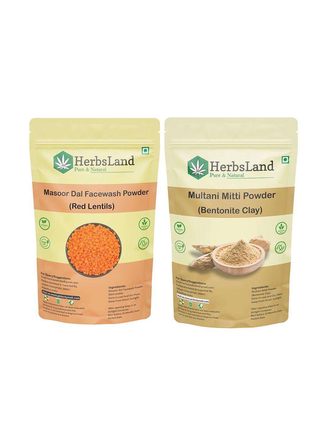 Buy HerbsLand Set Of 2 Masoor Dal Face Wash & Multani Mitti Powder 100 G Each - - Personal Care for Unisex