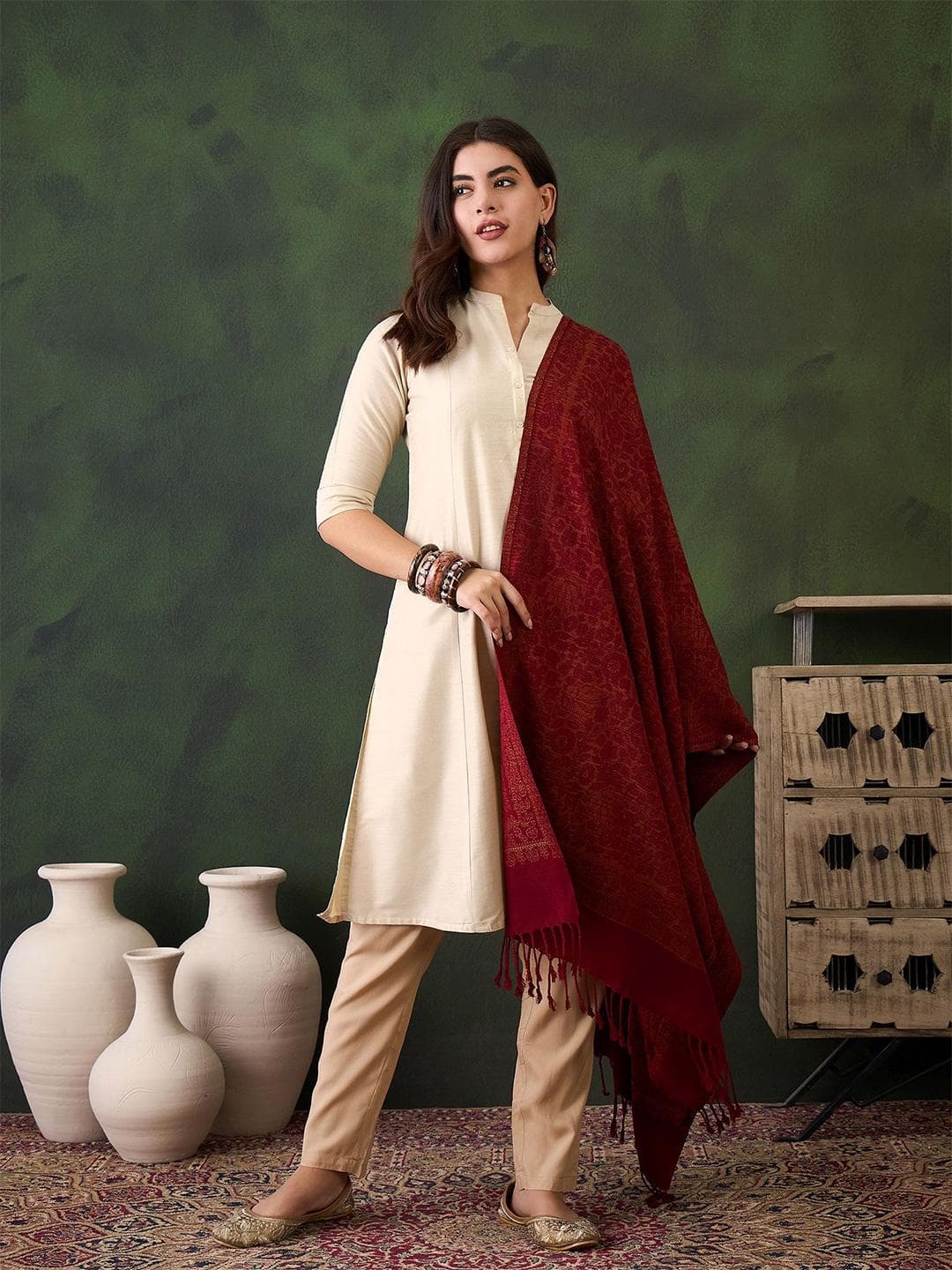 Sangria Women Woven Design Winter Pashmina Shawl
