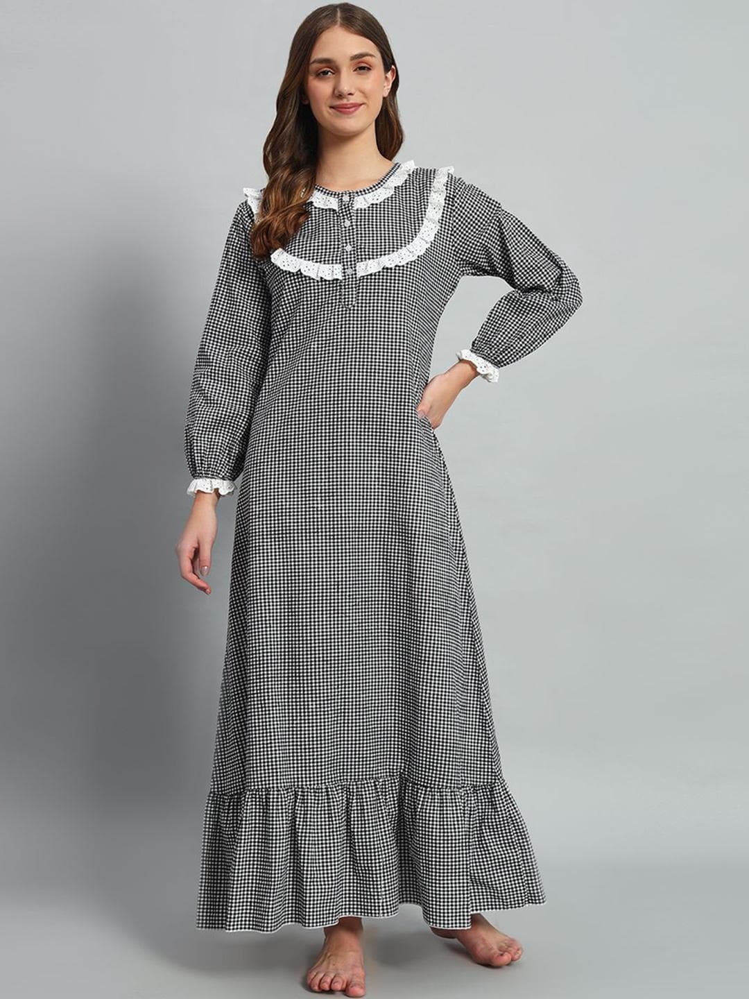 SEPHANI Women Printed Maxi Pure Cotton Nightdress