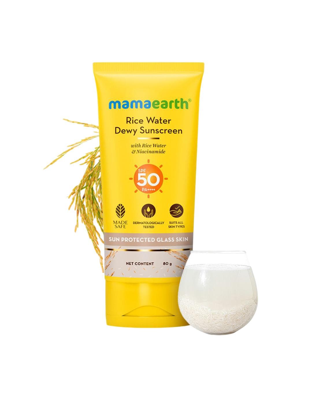 Buy Mamaearth Rice Water Dewy SPF 50 & PA++++ Sunscreen With Aloevera & Niacinamide 80g - - Personal Care for Unisex