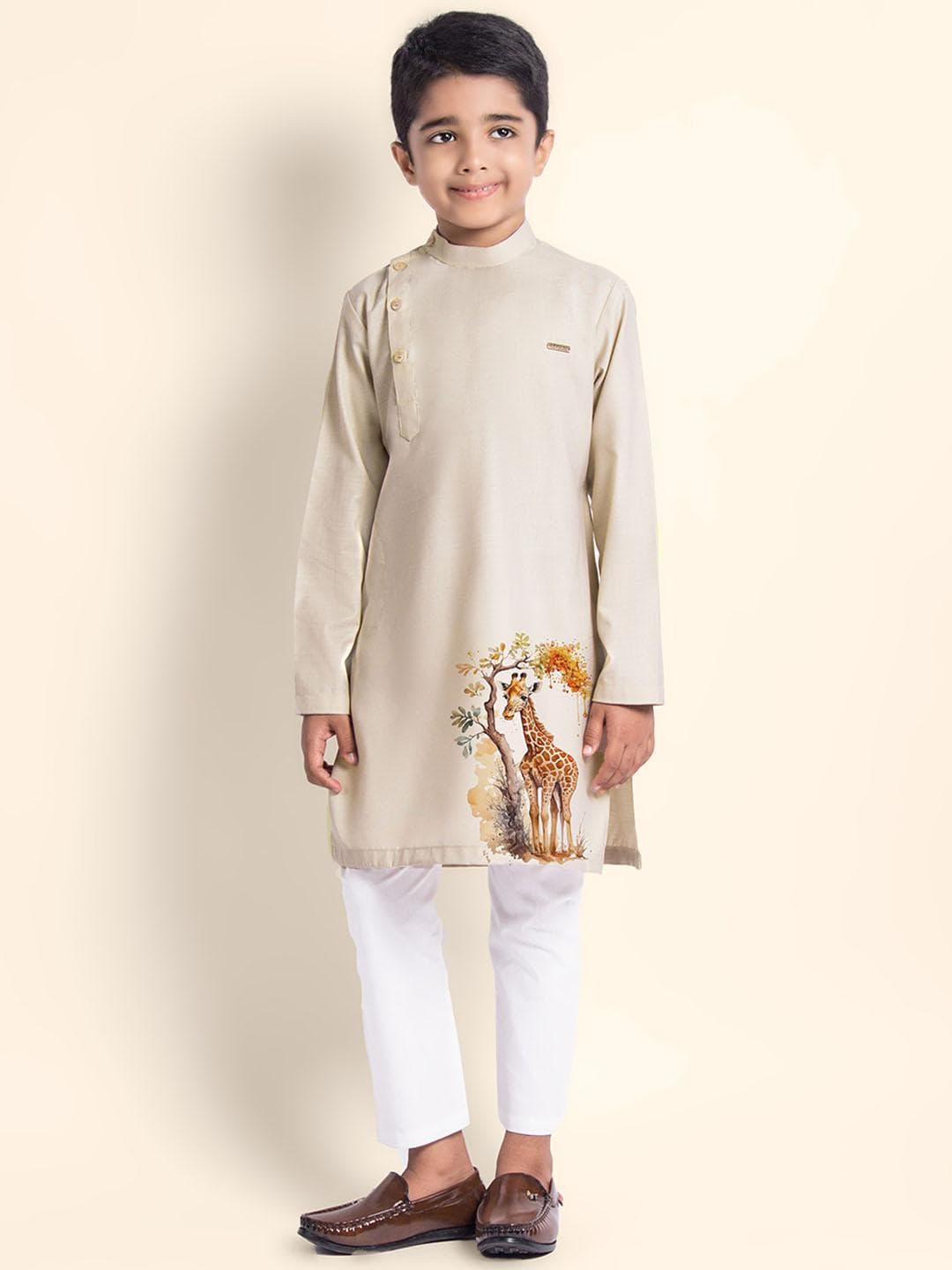 DEVOILER Boys Ethnic Motifs Printed Thread Work Kurta