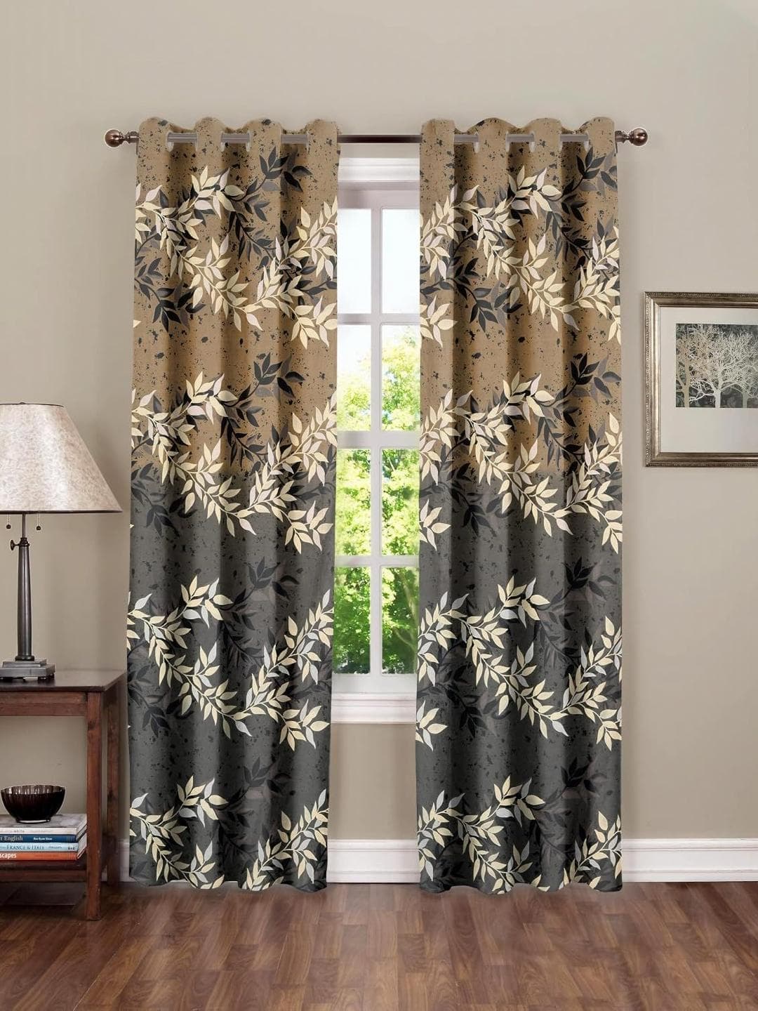 Buy Aura Black & Brown Set Of 2 Floral Door Curtain - - Home for Unisex