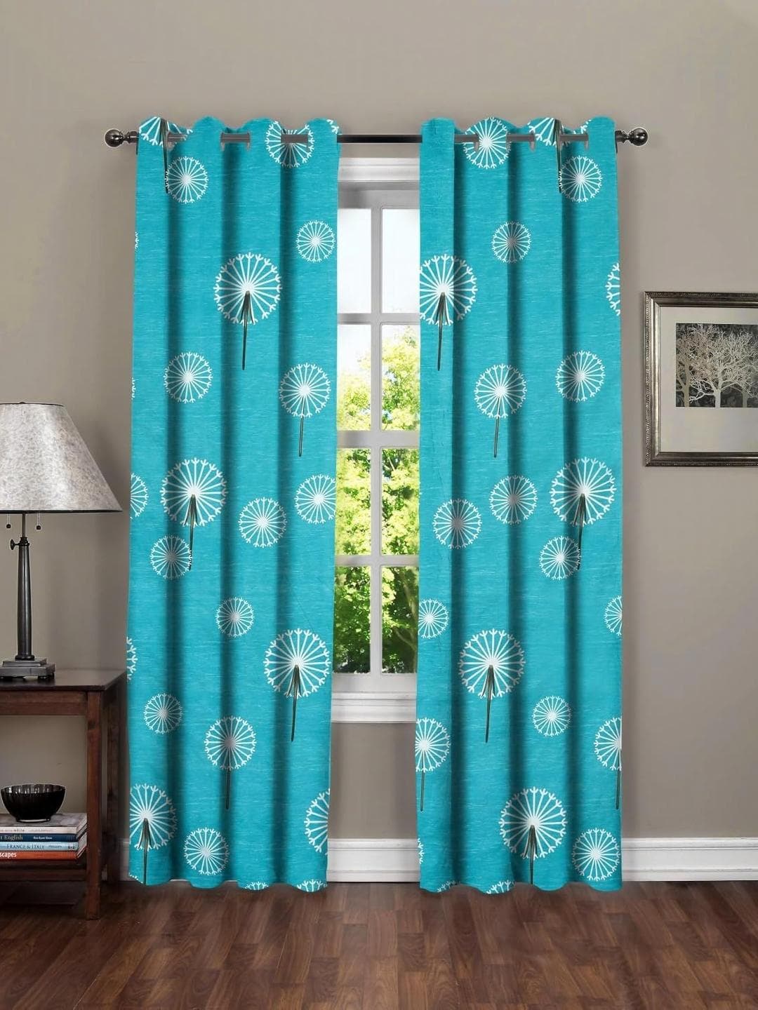 Buy Aura Green & White Set Of 2 Geometric Window Curtain - - Home for Unisex
