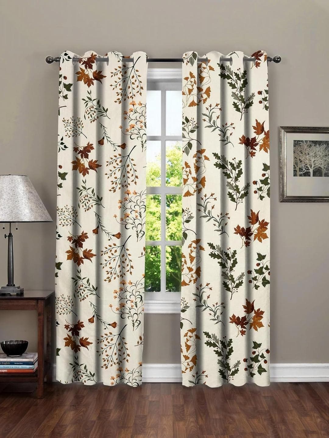 Buy Aura Cream Coloured & Brown Set Of 2 Floral Door Curtain - - Home for Unisex