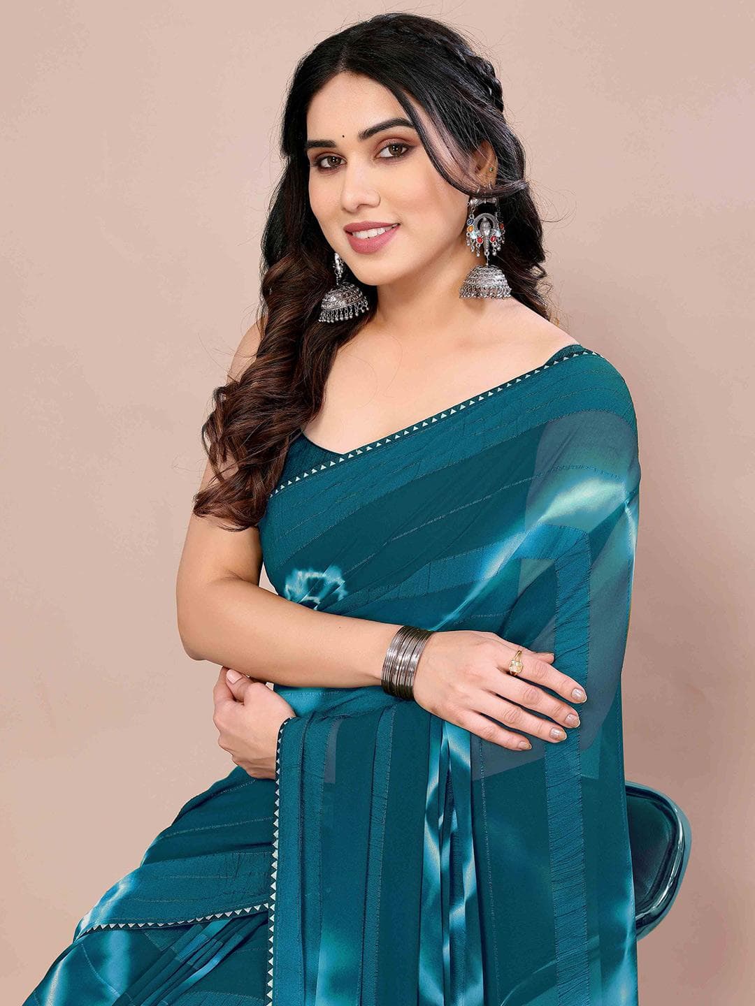 KALINI Tie and Dye Poly Chiffon Saree
