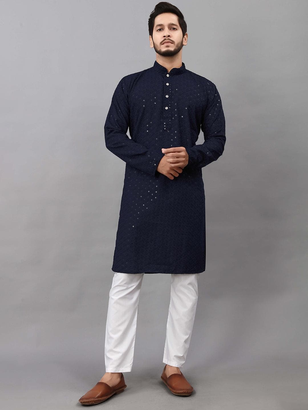 ALMORA Men Ethnic Motifs Embroidered Mirror Work Kurta
