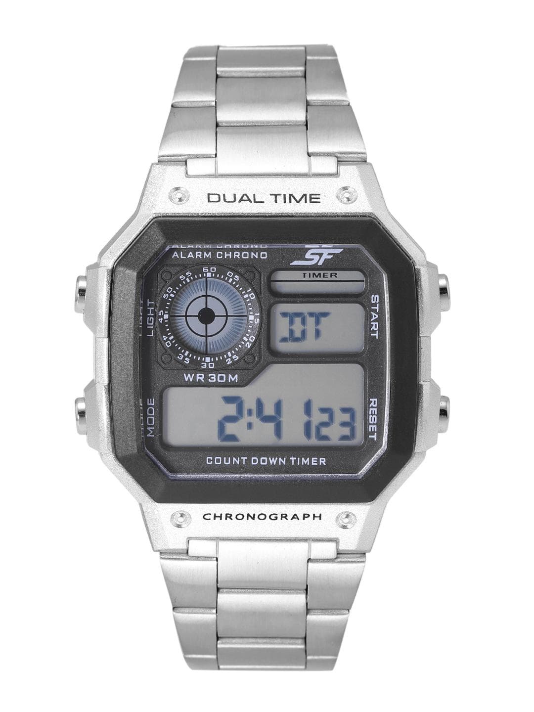 Sf Hexa Metal Digital With Silver Strap Unisex Watch - Nt77134pm01w