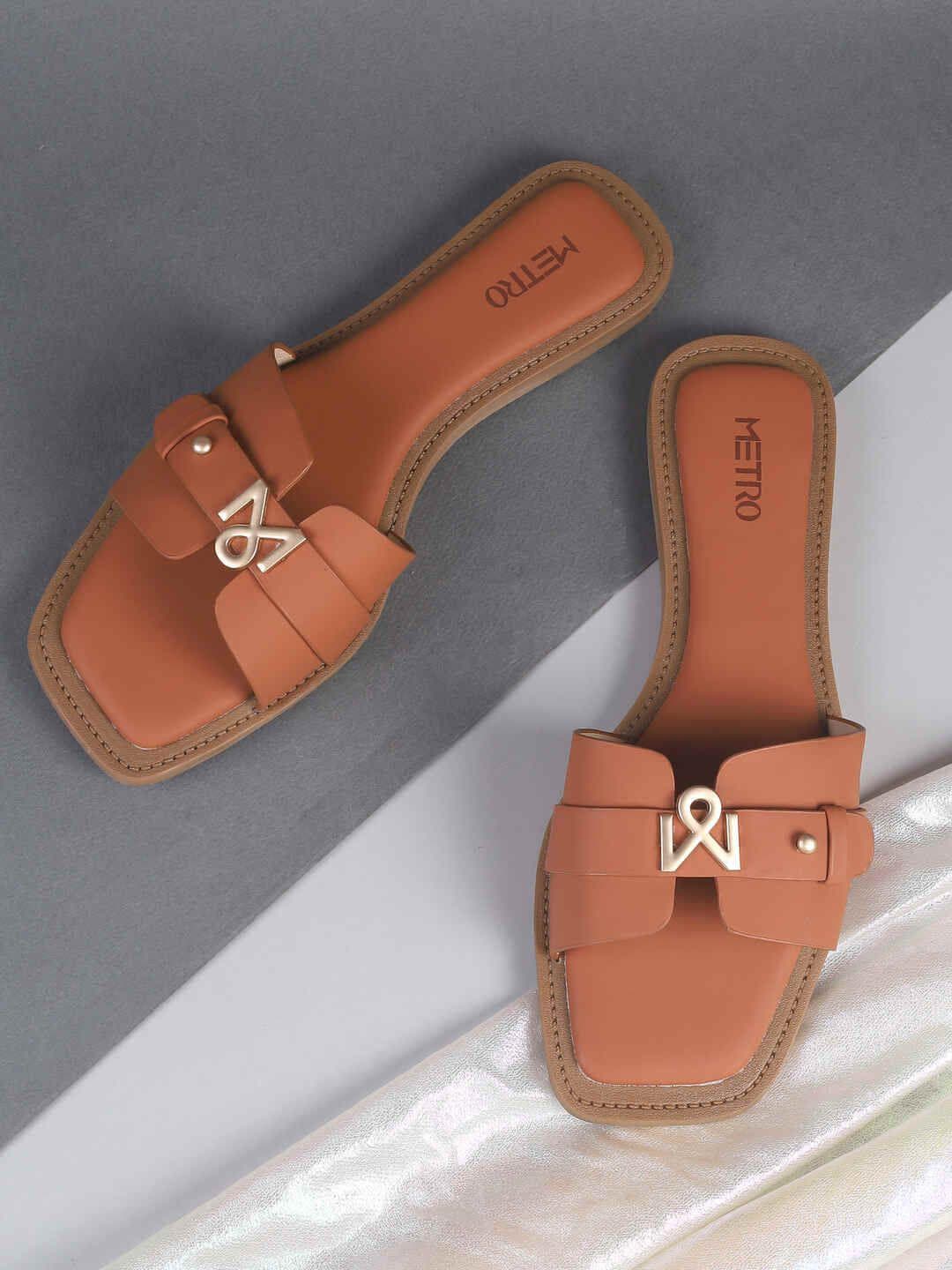 Metro Women Embellished Open Toe Flats