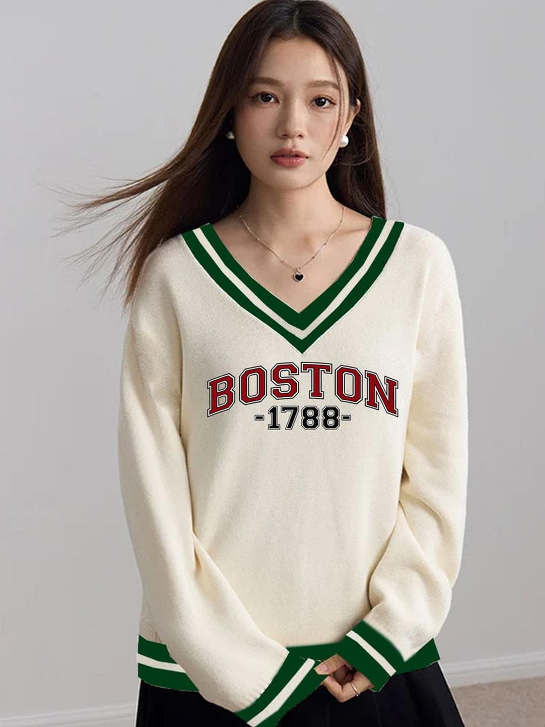 CLAFOUTIS Women V-Neck Long Sleeves Top