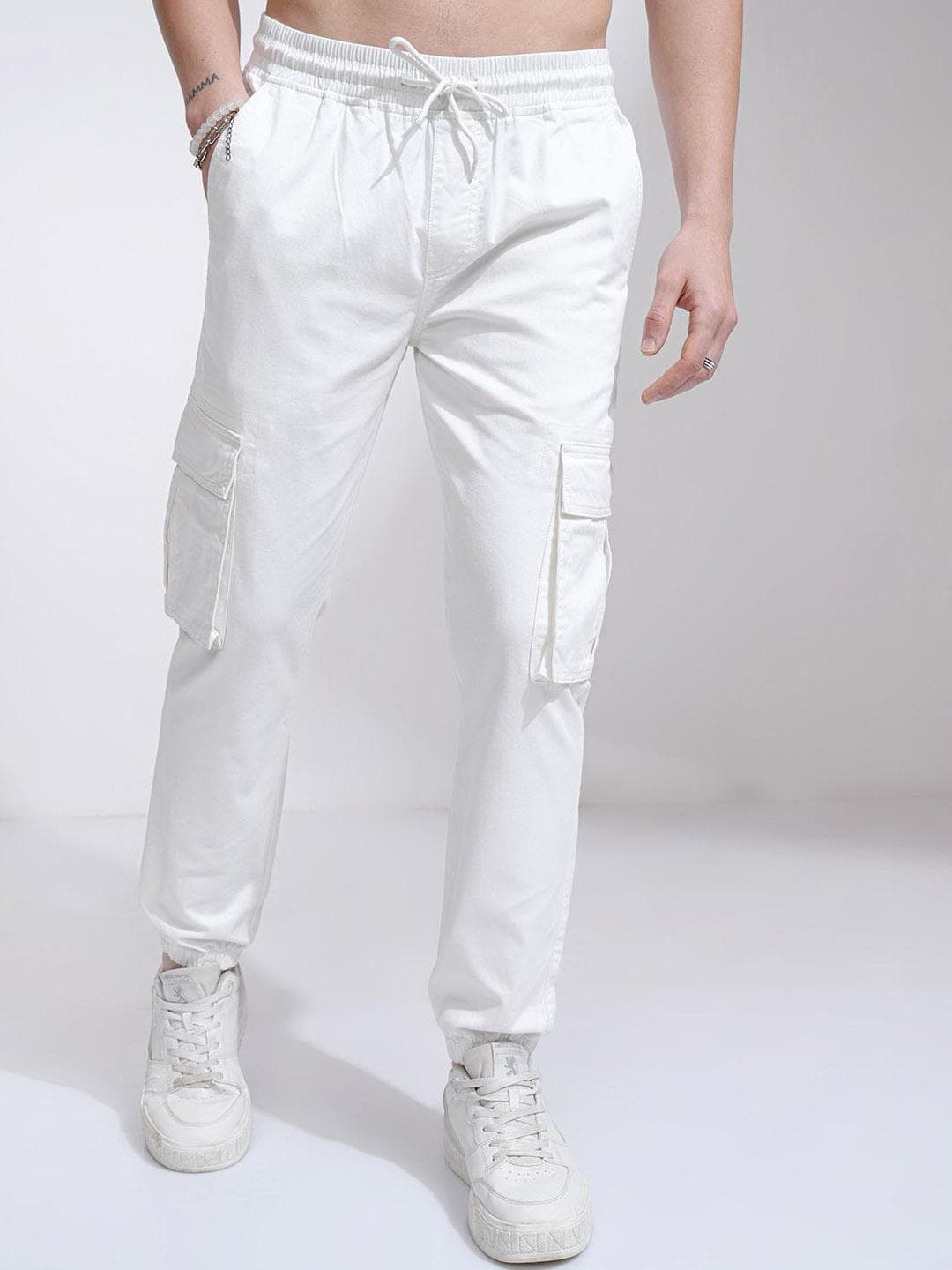 HIGHLANDER Men Slim Fit Cotton Joggers Cargo Pocket Trousers