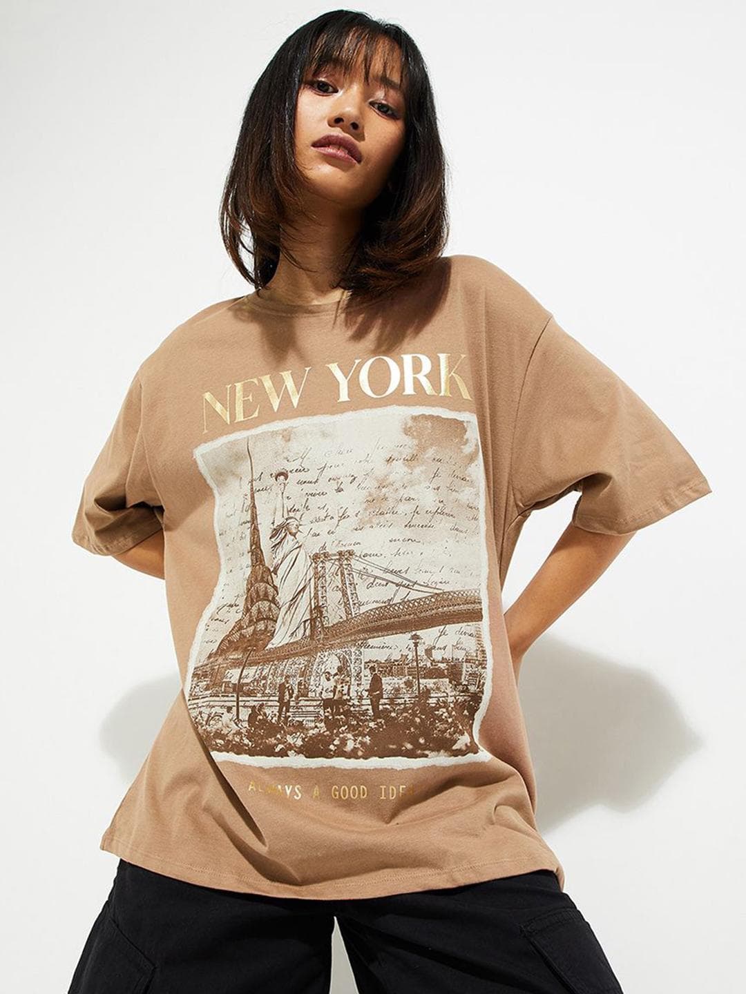 max URB_N Women Oversized Graphic Printed T-shirt