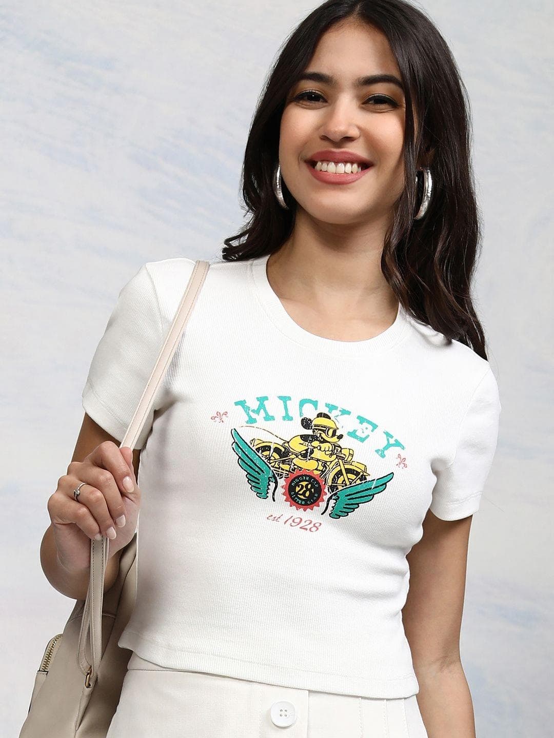 Tokyo Talkies Women Graphic Printed Round Neck Cotton Mickey Mouse Tshirt
