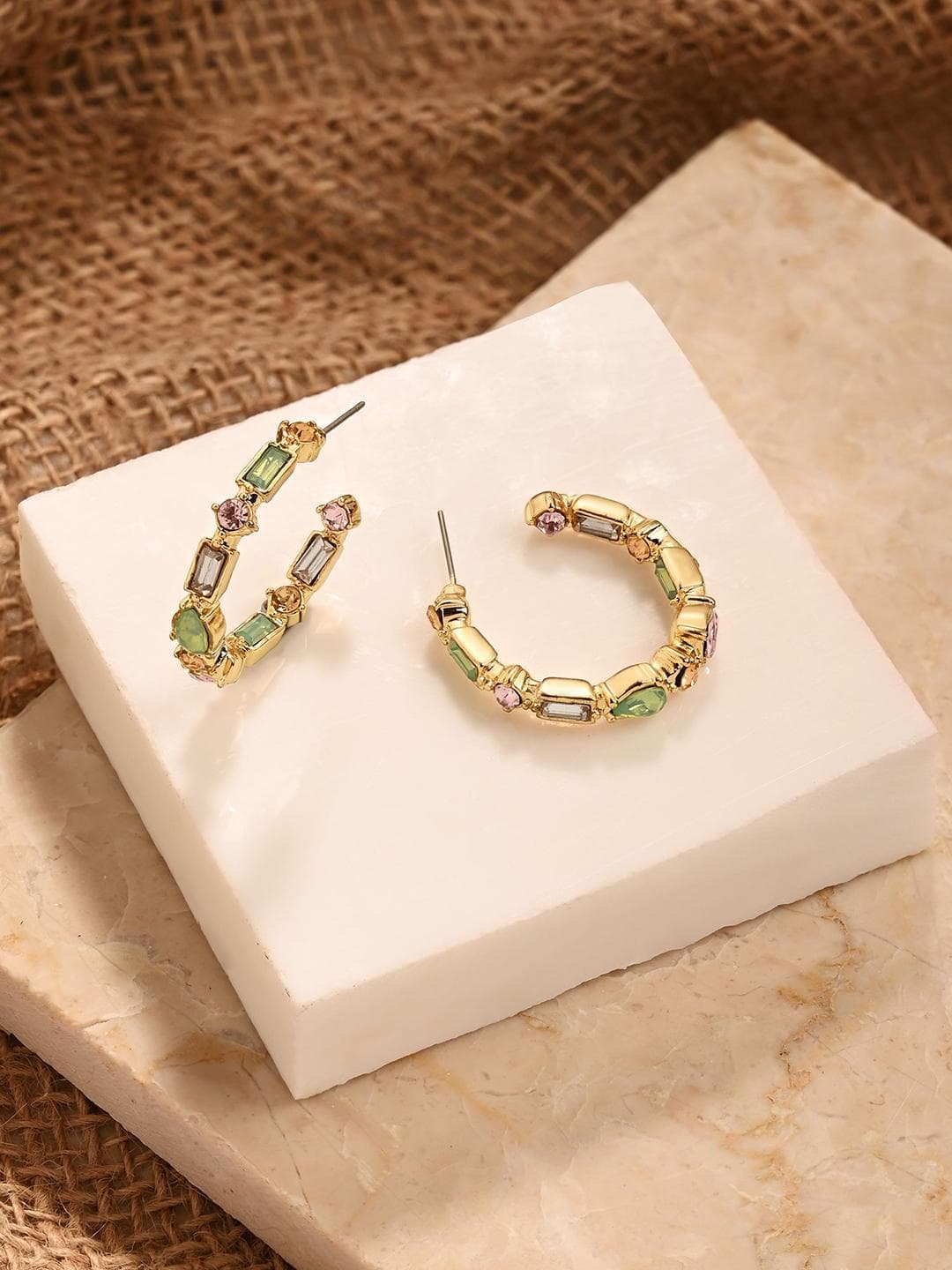 Accessorize Crystals Studded Circular Half Hoop Earrings