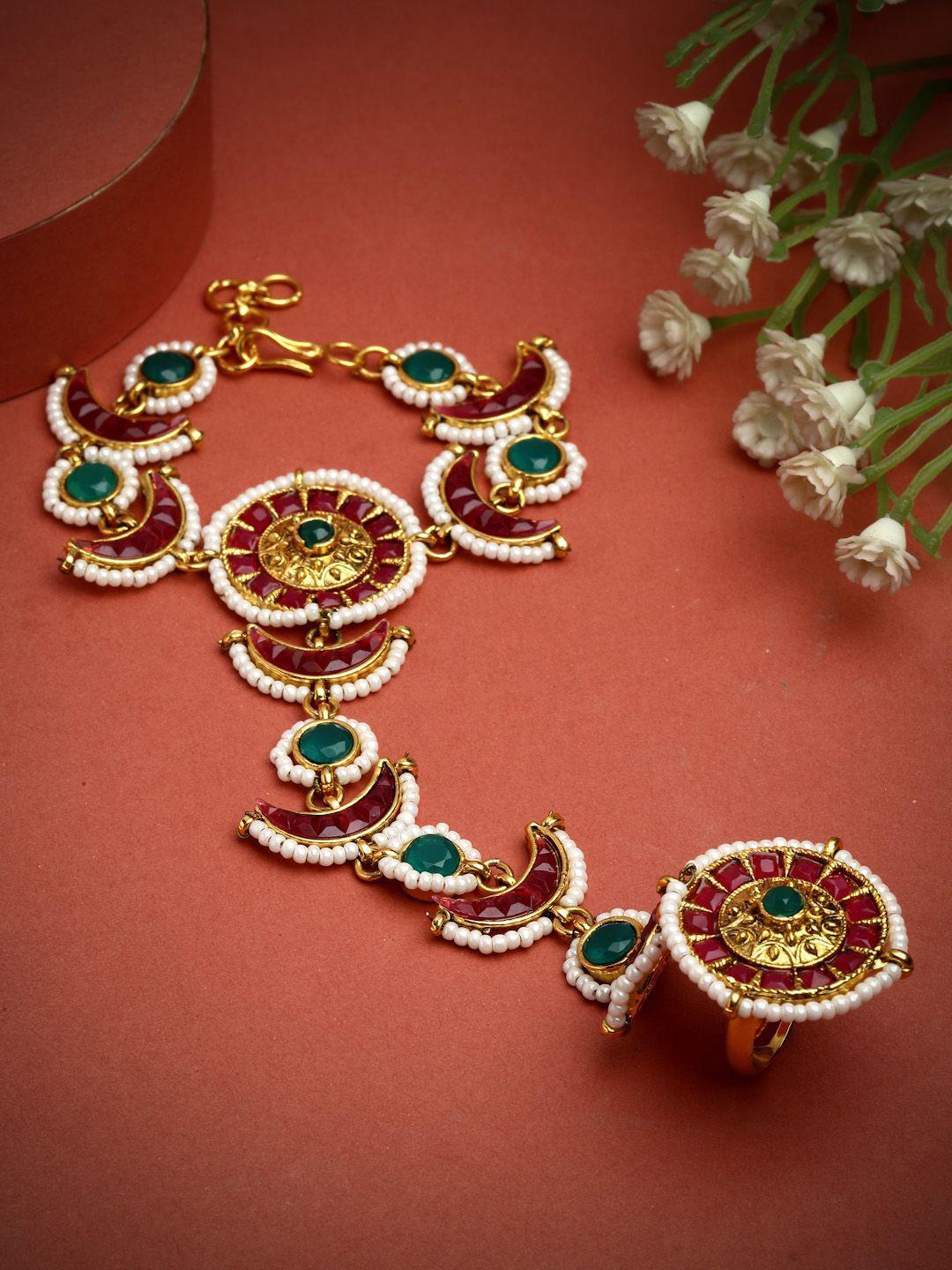 Buy PANASH Gold Plated Stone Studded & Beaded Ring Bracelet - - Accessories for Women