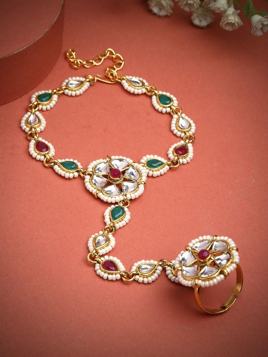 Buy PANASH Gold Plated Stone Studded & Beaded Ring Bracelet - - Accessories for Women