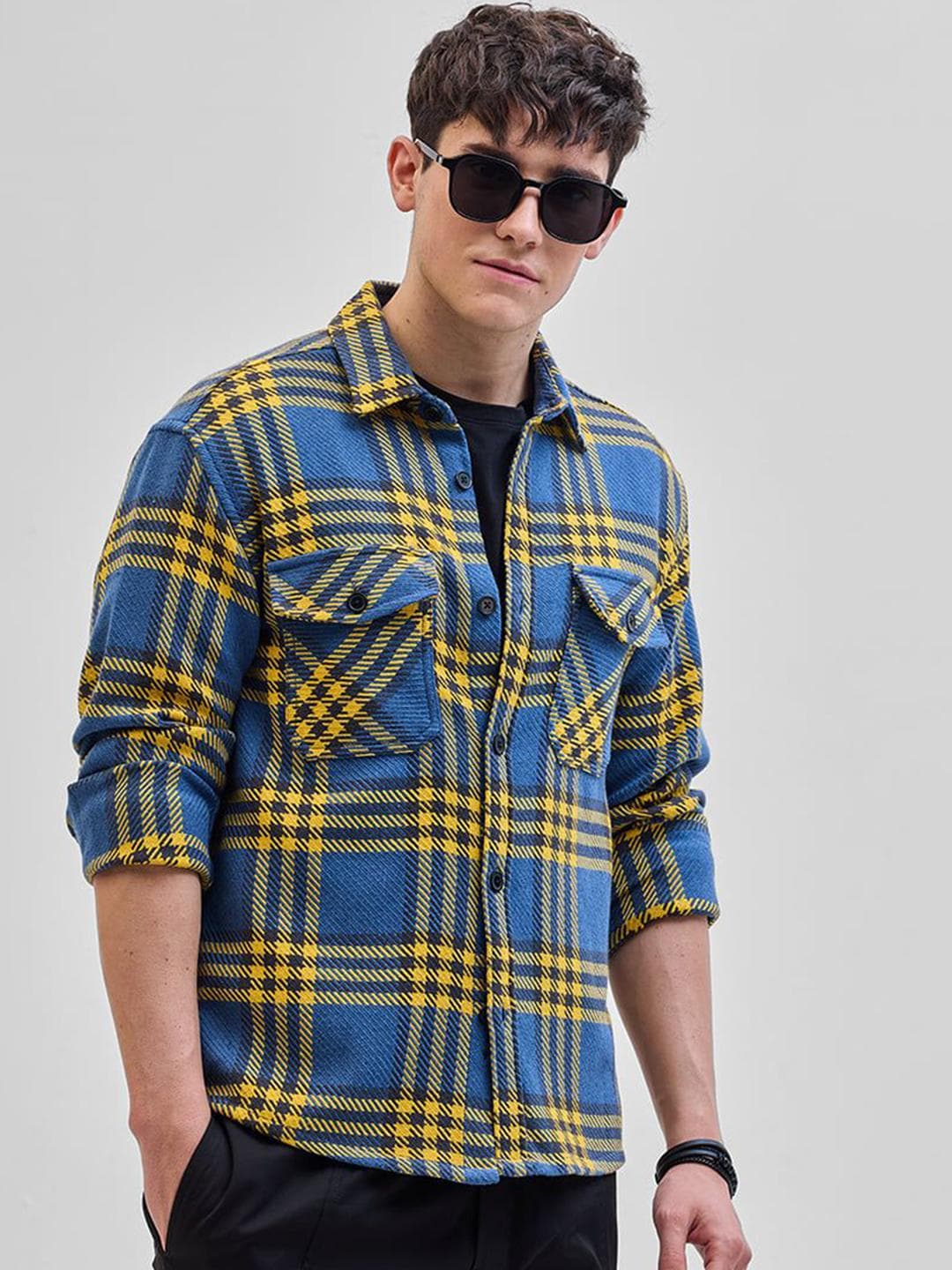 Snitch Smart Spread Collar Tartan Checked Cotton Shacket