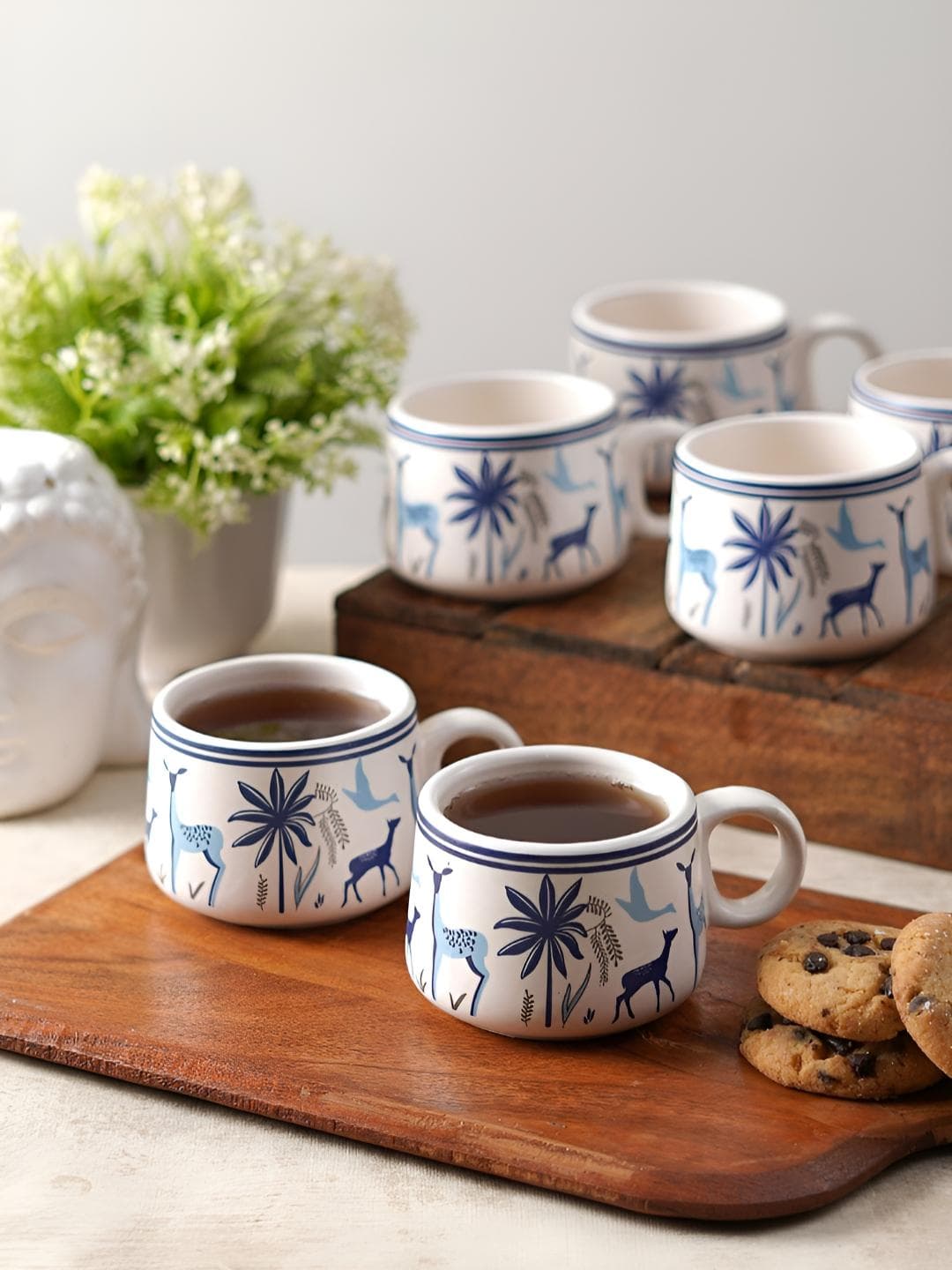 Buy CDI White Animal Print Ceramic Handmade 6 Piece Cups 100ml - - Home for Unisex