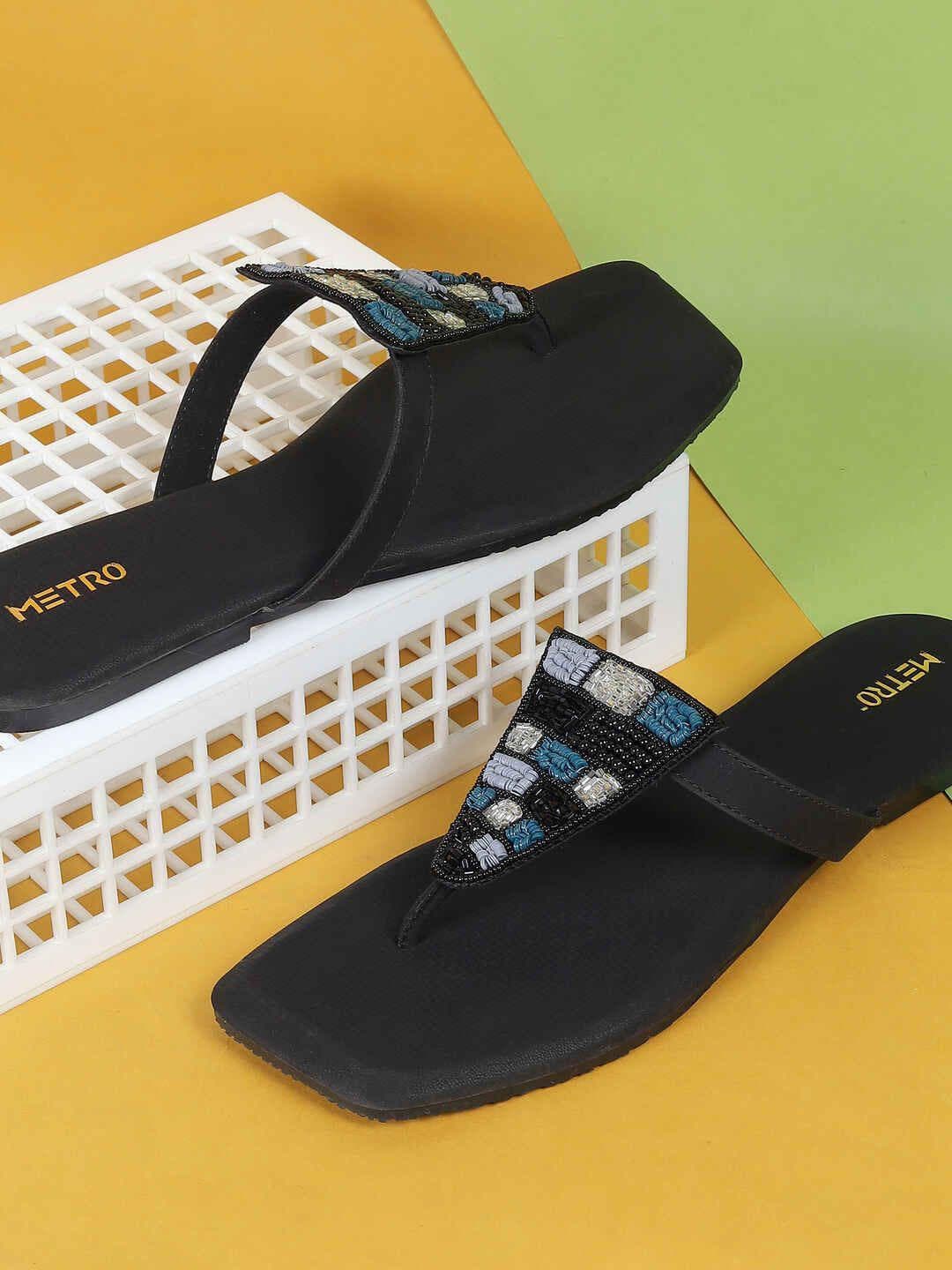 Metro Women Embellished Open Toe Flats