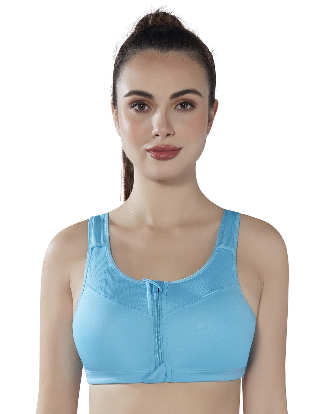 Buy PLUMBURY Full Coverage Lightly Padded Front Zip Adjustable Strap Workout Sports Bra - - Apparel for Women