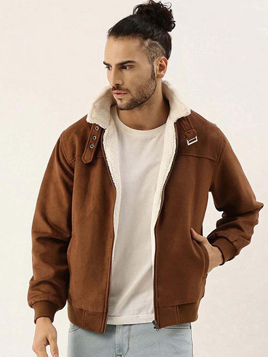 CAHOOT Men Spread Collar Solid Casual Bomber Jacket