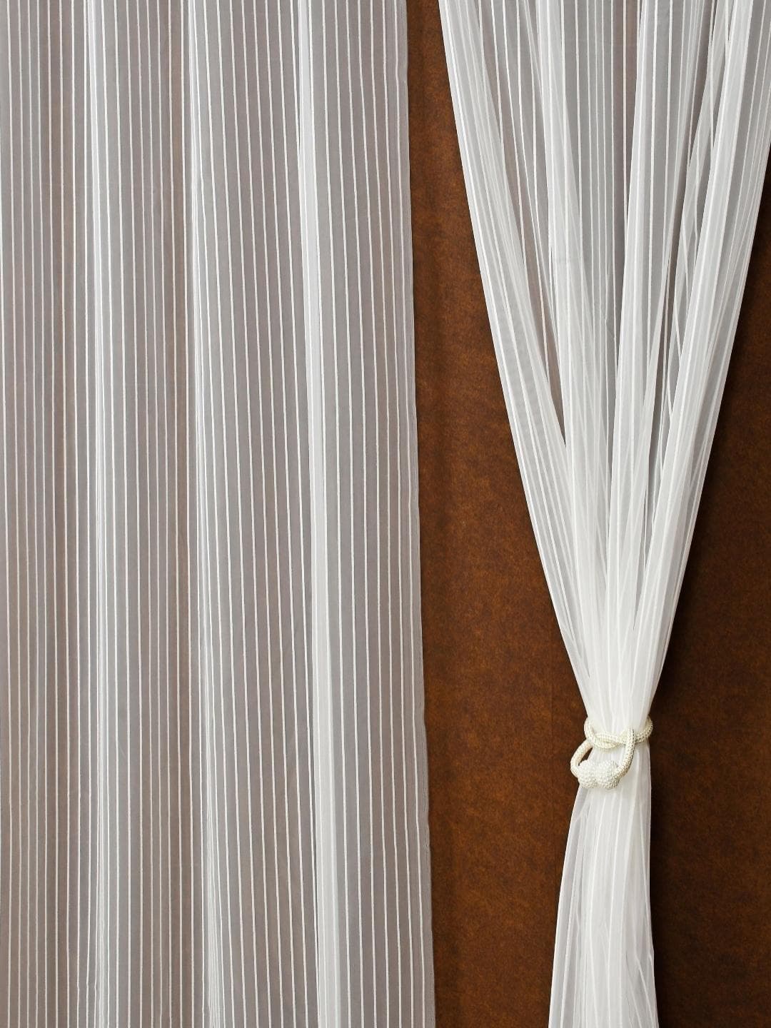Buy Aura White Set Of 2 Striped Sheer Long Door Curtain - - Home for Unisex