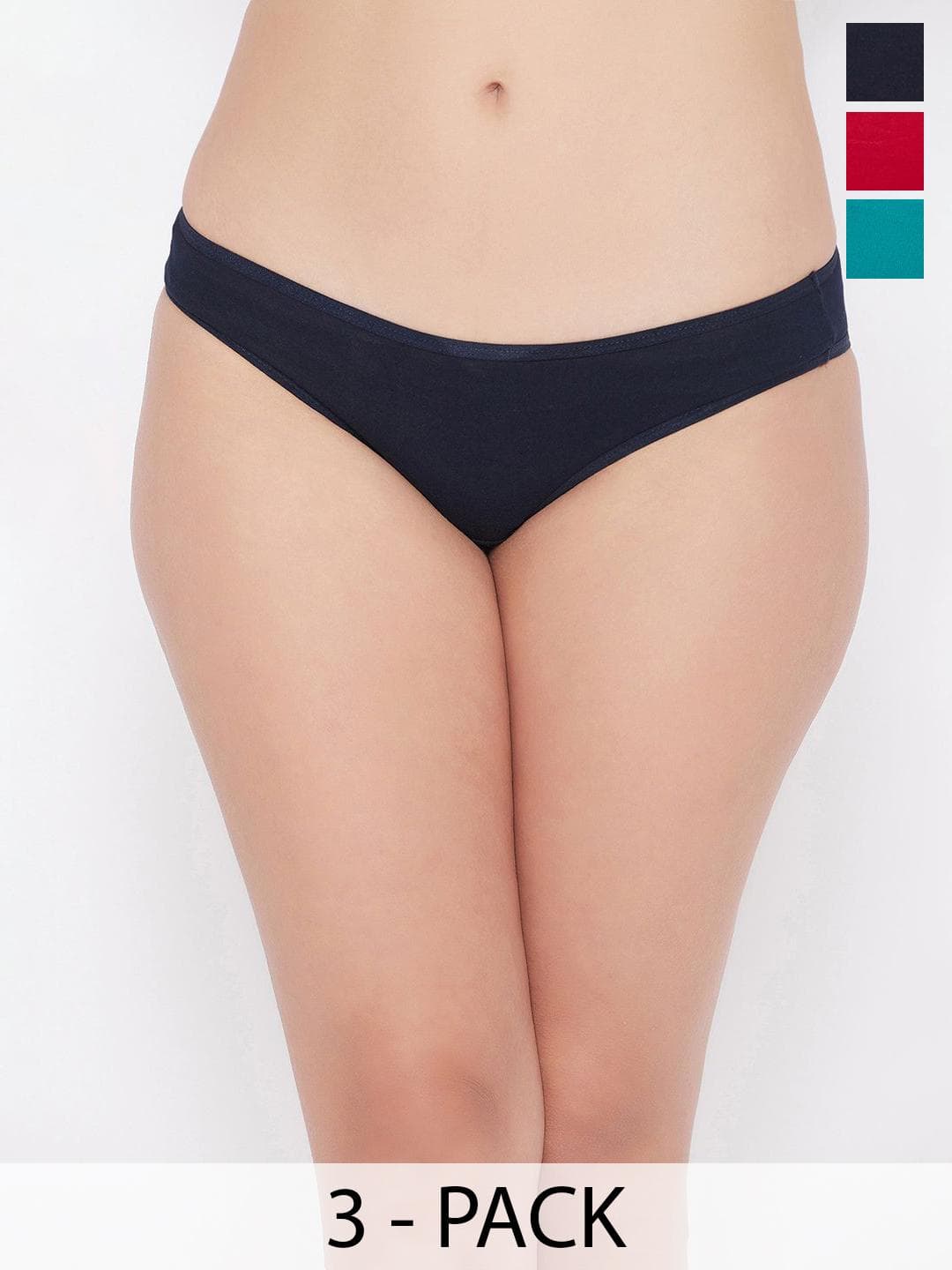 Buy Clovia Women Pack Of 3 Solid Cotton Bikini Briefs PN5204B30S - - Apparel for Women