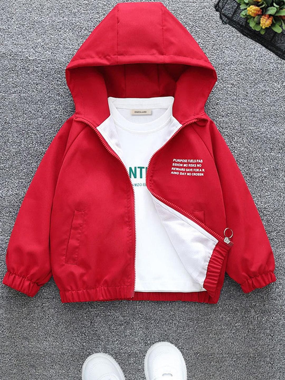 INCLUD Boys Typography Printed Open Front Hooded Jacket