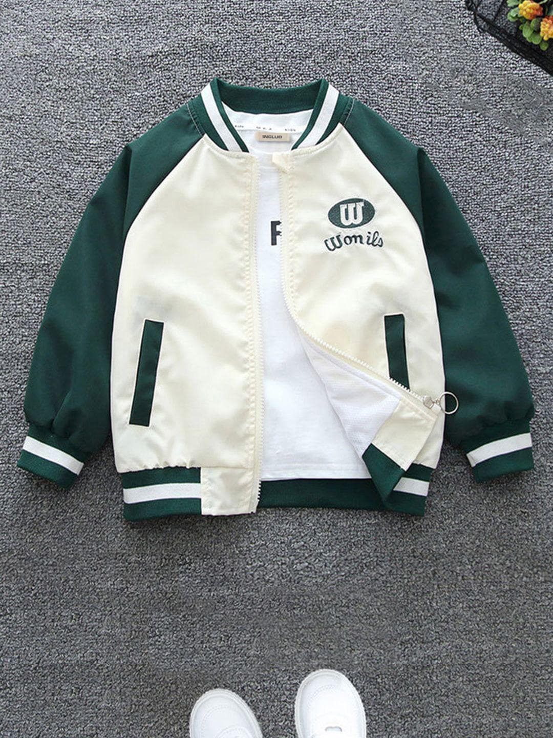 INCLUD Boys Printed Mandarin Collar Open Front Jacket