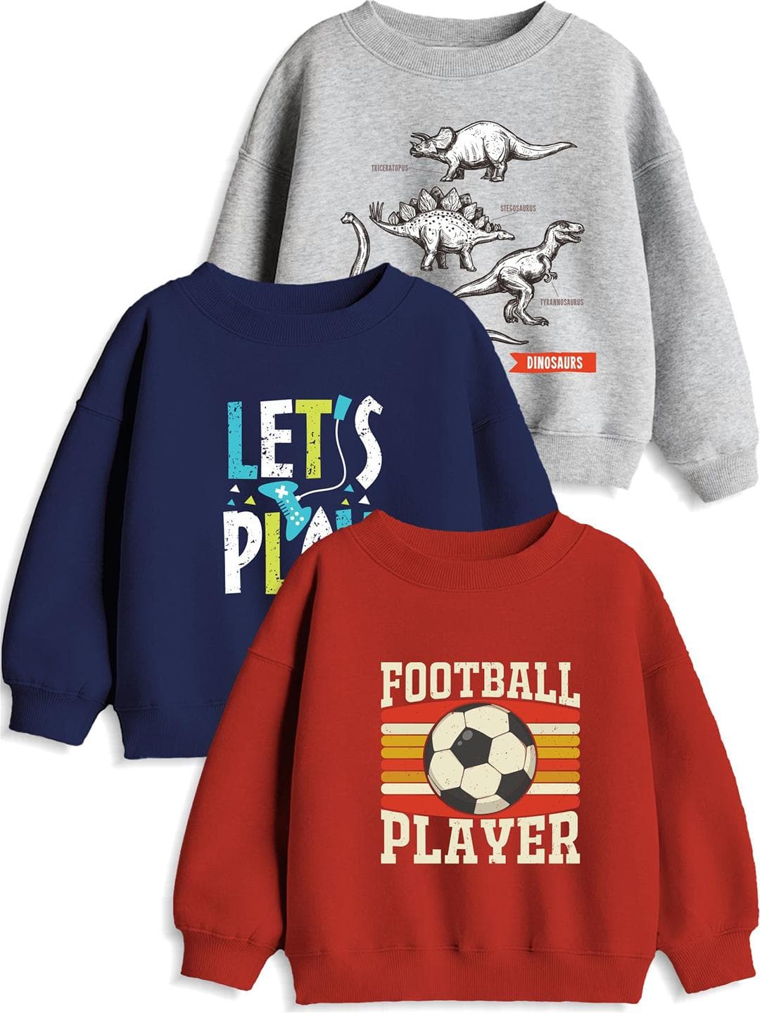 Minicult Unisex Kids Pack Of 3 Typography Printed Round Neck Cotton Pullover Sweatshirts
