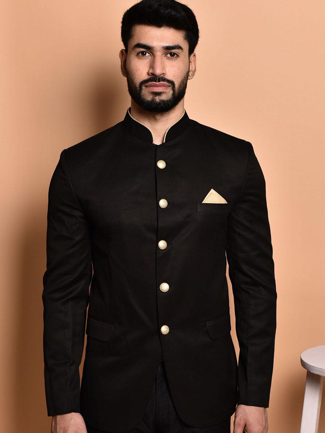 PRINTCULTR Mandarin Collar Bandhgala Casual Blazer