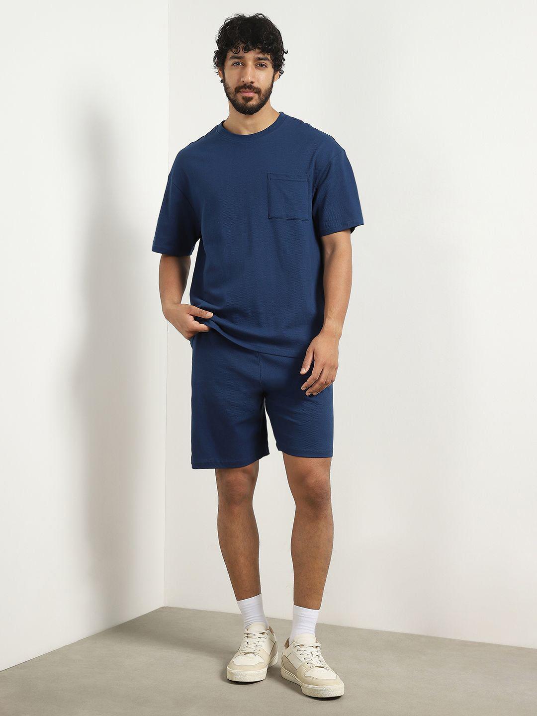 Buy NOBERO Textured Pure Cotton Oversized T Shirt With Shorts Co Ord Set - - Apparel for Men