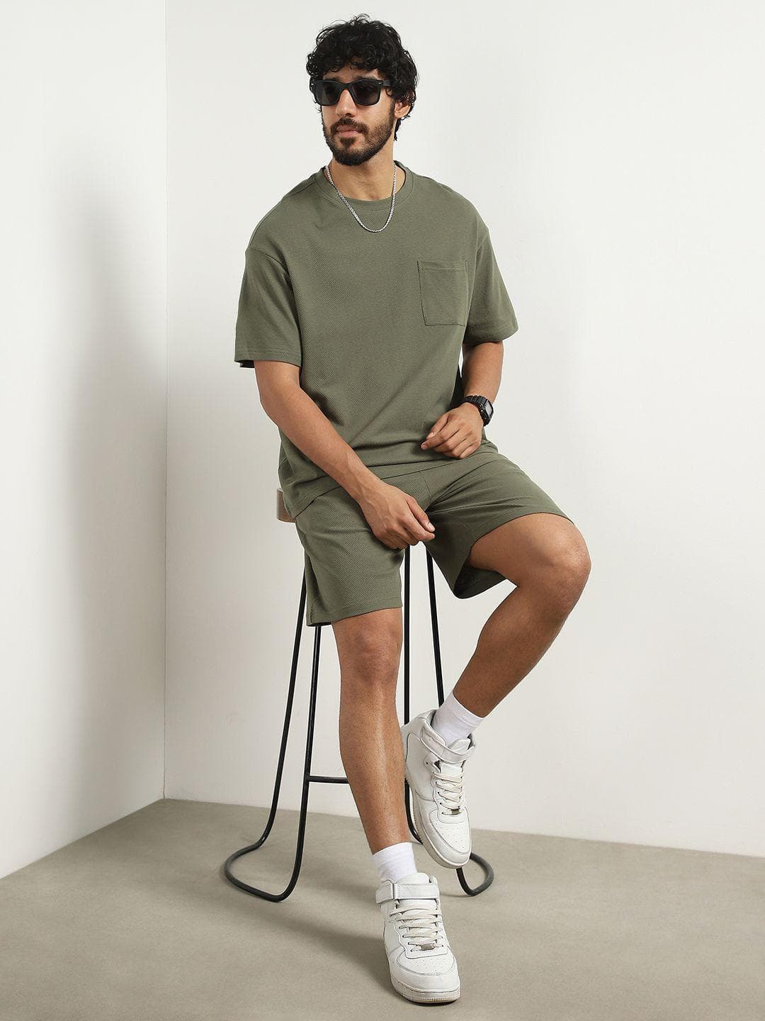 Buy NOBERO Oversized Textured T Shirt And Shorts Co Ord Set - - Apparel for Men