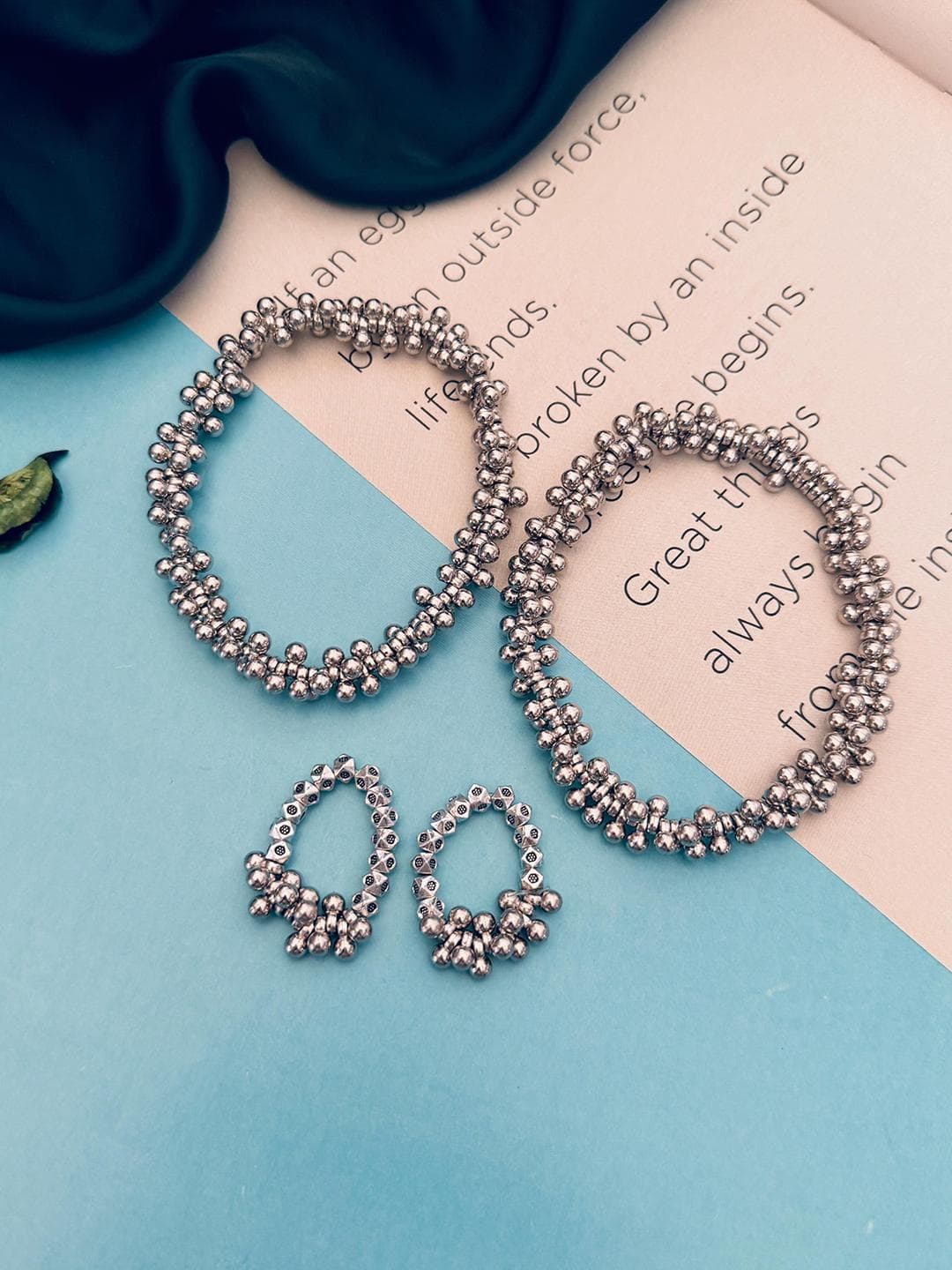 Sangria Set Of 2 Silver-Plated Beaded Anklets With Toe Rings