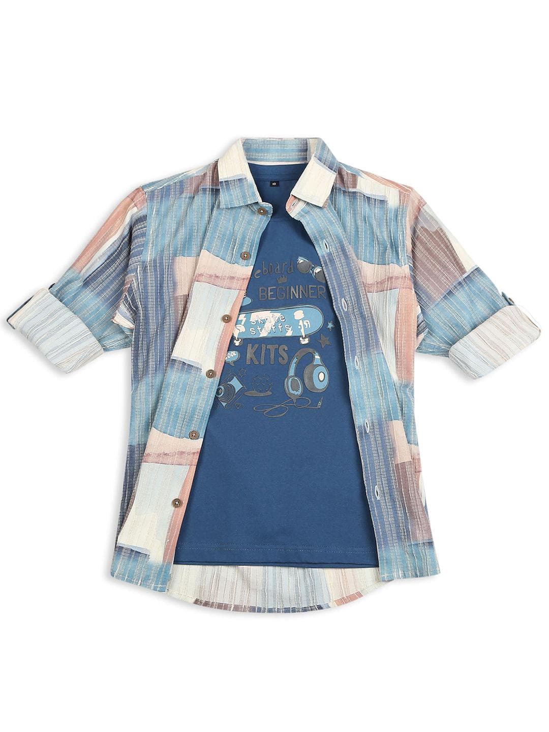 CAVIO Boys Spread Collar Abstract Printed Cotton Casual Shirt & T-Shirt