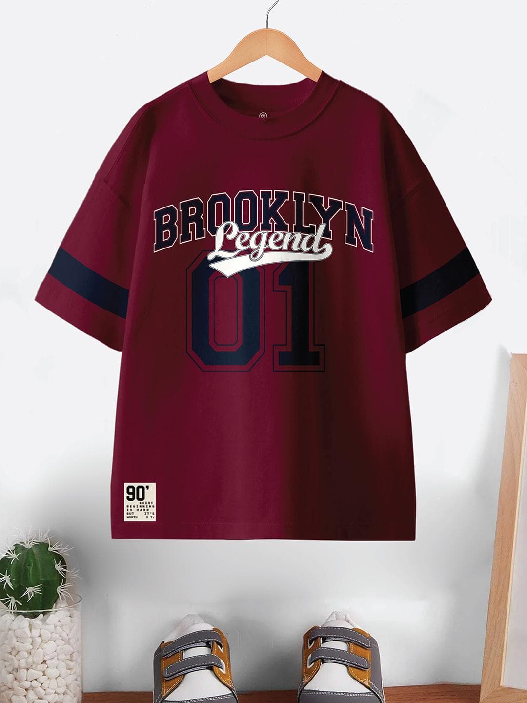 BAESD Boys Varsity Printed Round Neck Pure Cotton Oversized T-shirt