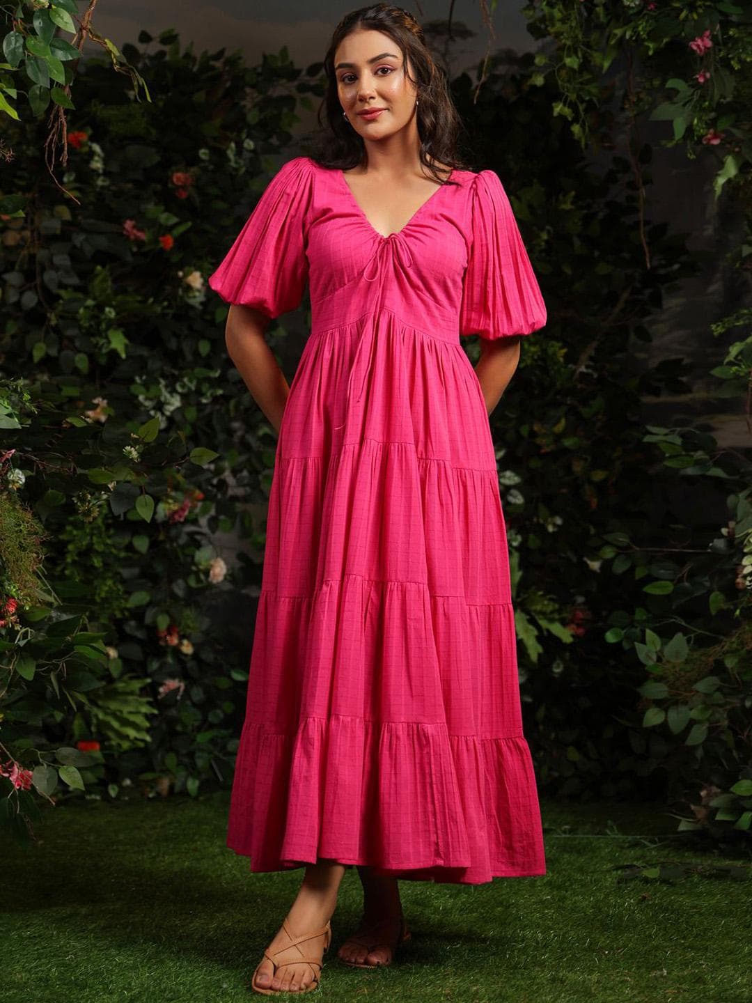 Buy Anayna Women Checked Cotton Fit & Flare Maxi Dresses - - Apparel for Women