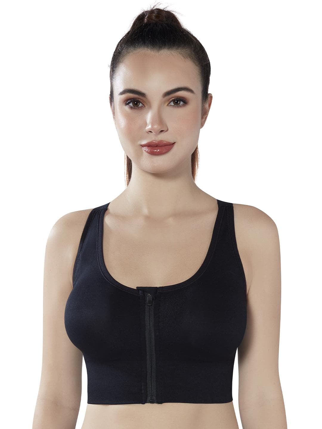 PLUMBURY Full Coverage Lightly Padded Front Zip Rapid-Dry Workout Sports Bra