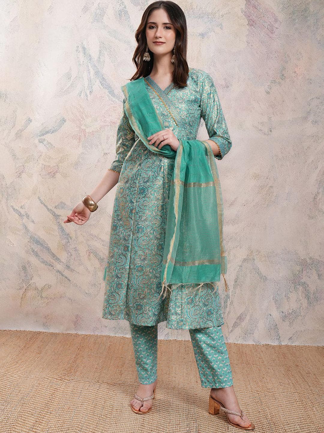 Vishudh Floral Anarkali Kurta With Trousers & Dupatta